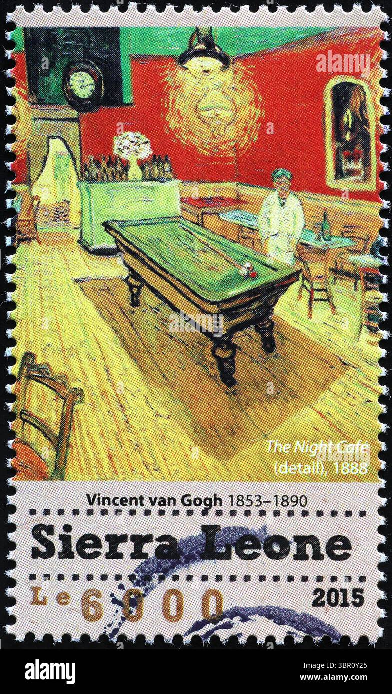 Il caffè notturno di Van Gogh è riportato in dettaglio sul francobollo Foto Stock