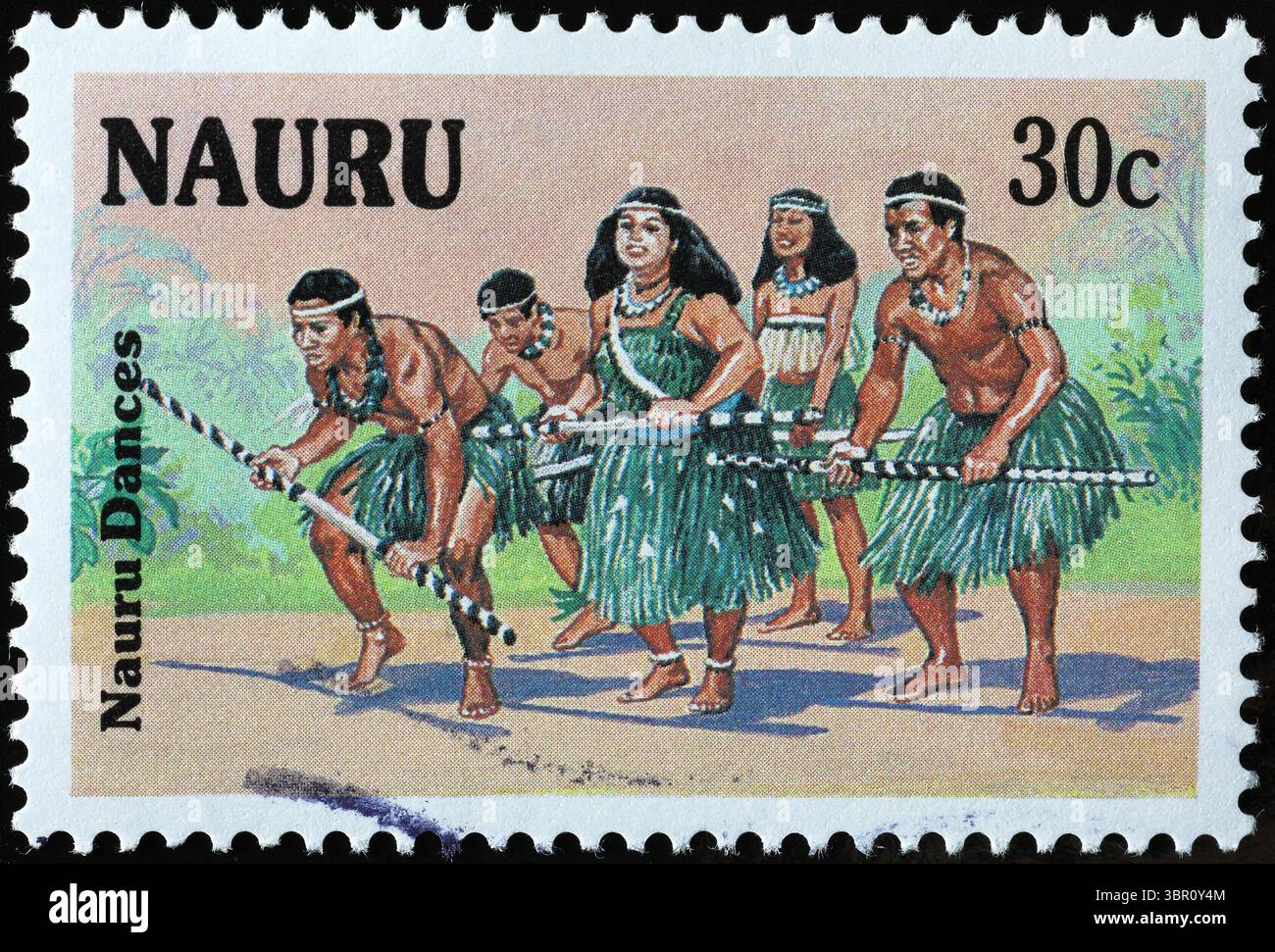Danza tradizionale di Nauru su francobollo Foto Stock