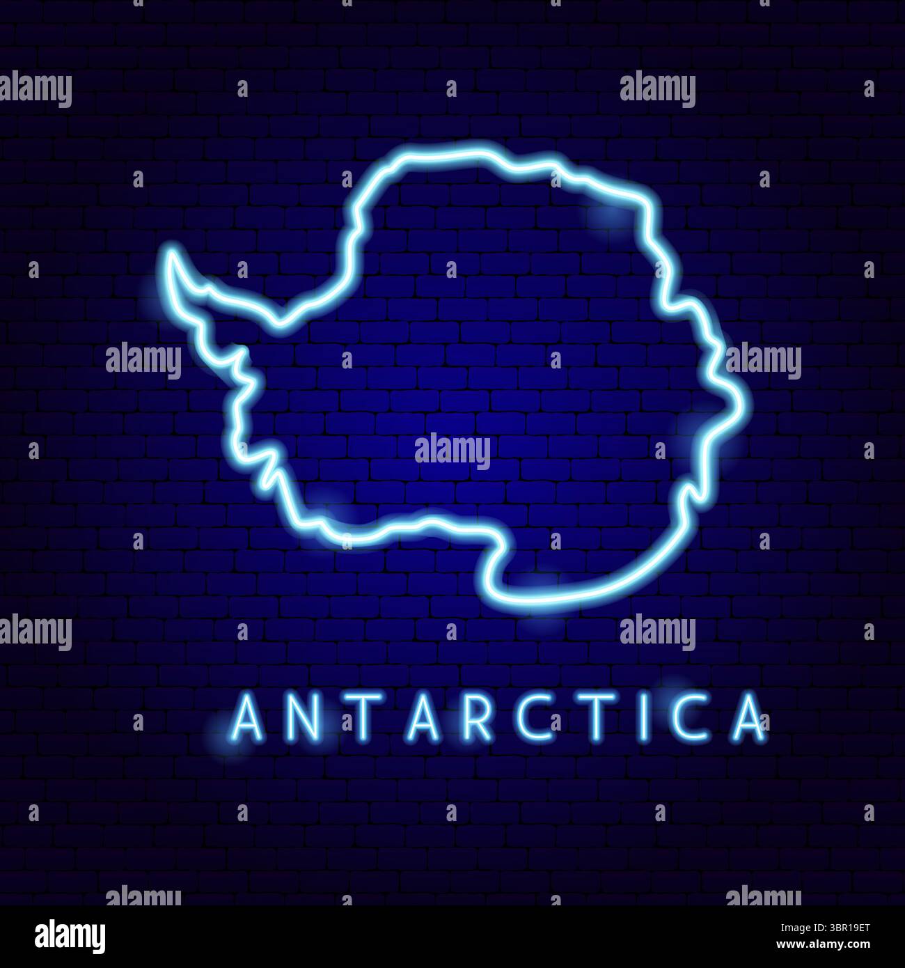 Mappa Antartide silhouette Neon Illustrazione Vettoriale