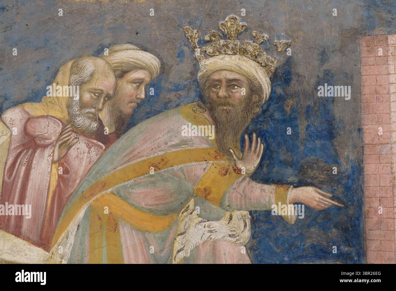 Dettaglio di un affresco del Guariento raffigurante scene di Elia nel carro ardente e episodi del Libro di Daniele. Situato a Reggia Carrarese, Pad Foto Stock