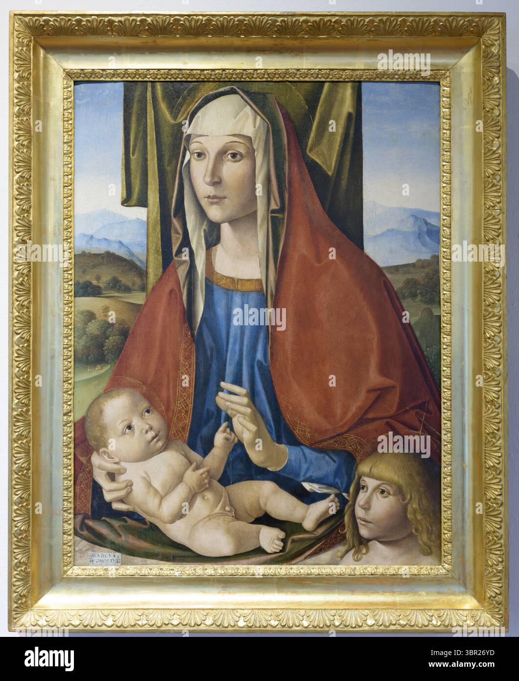 Il dipinto "Madonna con bambino e San Giovanni Battista" di Marco Palmezzano, esposto al Museo Civico di Padova. Foto Stock