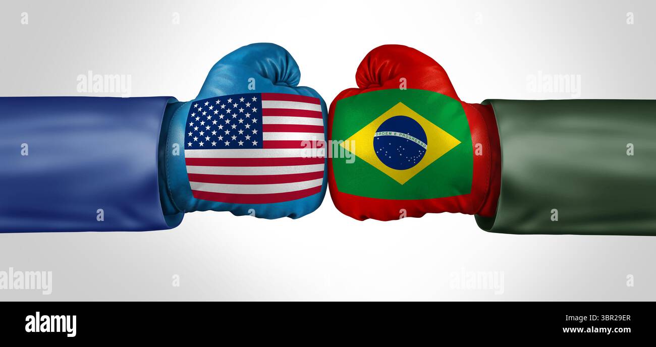 Brasile Stati Uniti lotta e scontro politico come un conflitto geopolitico tra la nazione brasiliana e gli Stati Uniti come concetto economico dovuto a politica Foto Stock