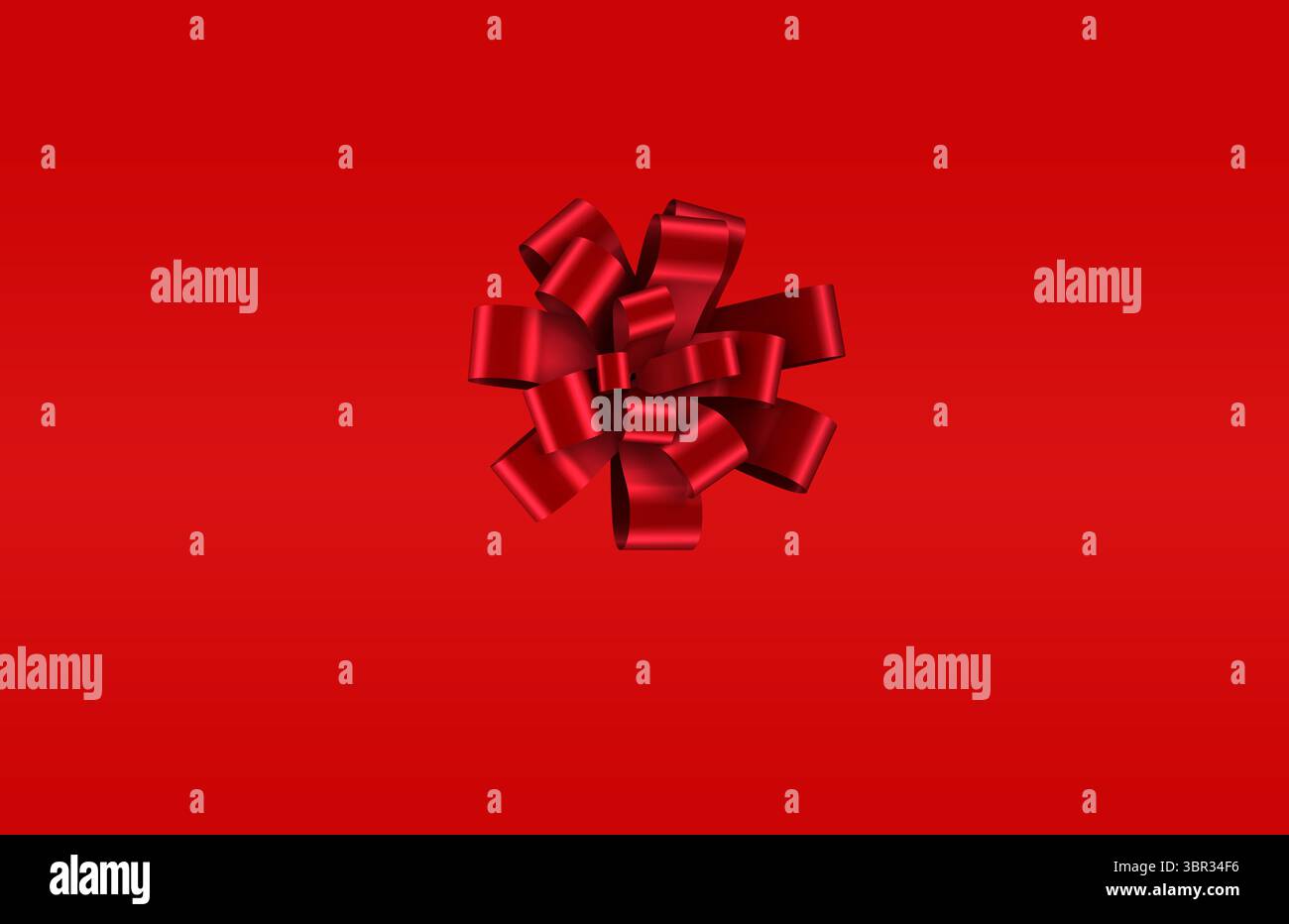 Mostra un'illustrazione dal design piatto con fiocco rosso lucido appoggiato su sfondo sfumato rosso Foto Stock