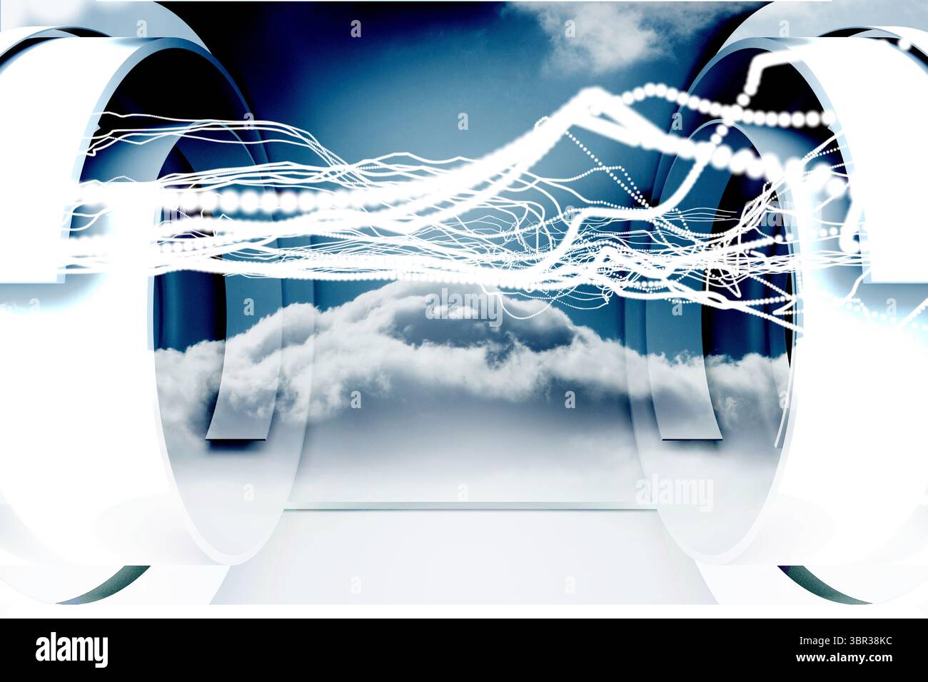 Le linee bianche con design cloud su una struttura avveniristica Foto Stock