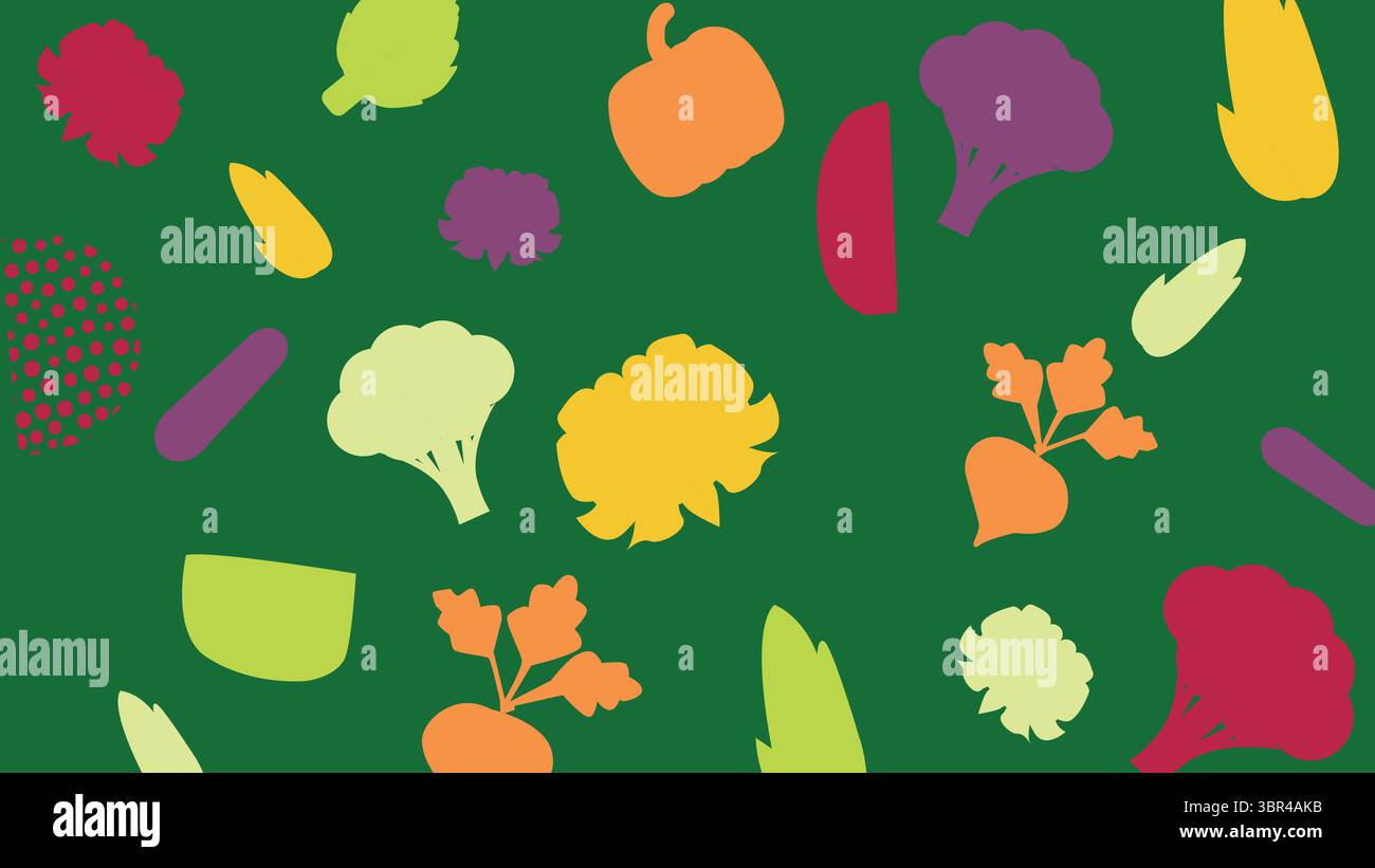 Icone di verdure fresche su sfondo verde scuro Illustrazione Vettoriale