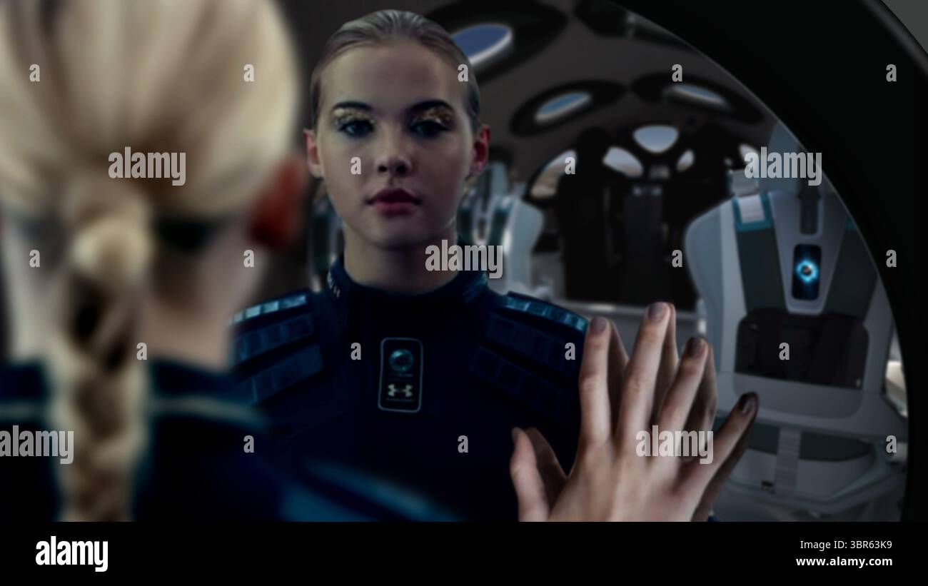 28 luglio 2020, Spaceport America, nuovo Messico, Stati Uniti: Virgin Galactic Spaceship Cabin Mirror. Virgin Galactic sta per iniziare una serie di voli di prova a motore del suo aereo a razzo passeggeri. L'Unity Vehicle dell'azienda ha finora effettuato voli a planata solo dopo essersi trasferito nella sua base operativa nel New Mexico all'inizio di quest'anno. Le salite motorizzate vedranno Unity accendere il suo motore a razzo ibrido per salire fino al limite dello spazio. Questi test prepareranno le basi per Virgin Galactic per introdurre il suo servizio commerciale. (Immagine di credito © Virgin Galactic tramite cavo ZUMA) Foto Stock