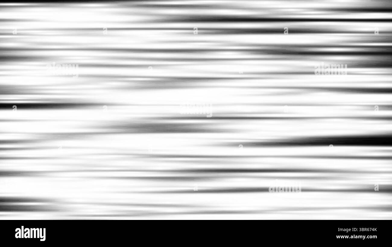 Texture effetto dinamico linee orizzontali cromate liquide. Accelera il flusso metallico bianco e nero per tecnologia, gara, design futuristici, striscioni, arte digitale Illustrazione Vettoriale