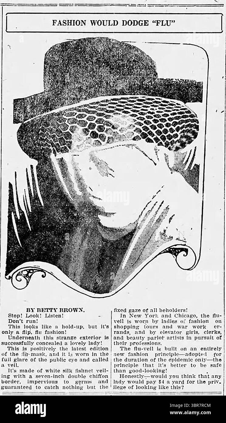 7 novembre 1918, Tampa, Florida, USA: Una foto del Tampa Tribune del 7 novembre 1918 ha mostrato un nuovo accessorio di moda, un velo influenzale. (Immagine di credito: © Tampa Tribune via ZUMA Wire) Foto Stock