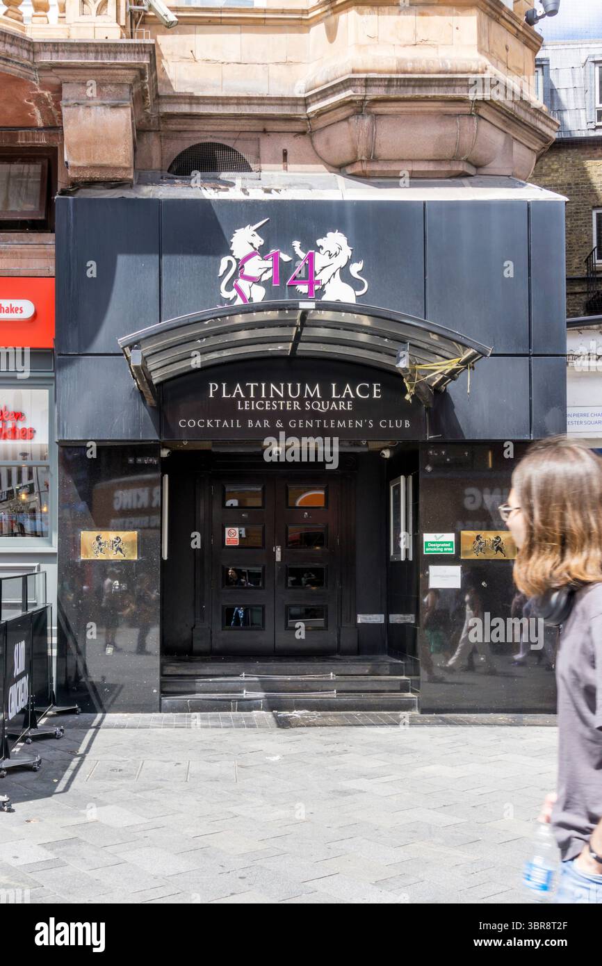 Il Platinum Lace cocktail bar e club per gentiluomini a Leicester Square, Londra. Foto Stock