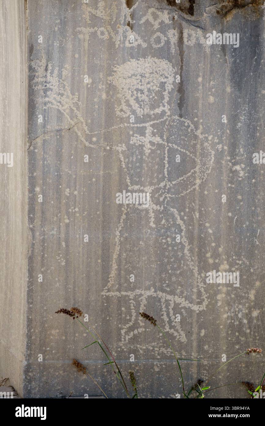 Primo piano degli innesti sulle pareti del Tempio di Karnak, Luxor, Egitto Foto Stock