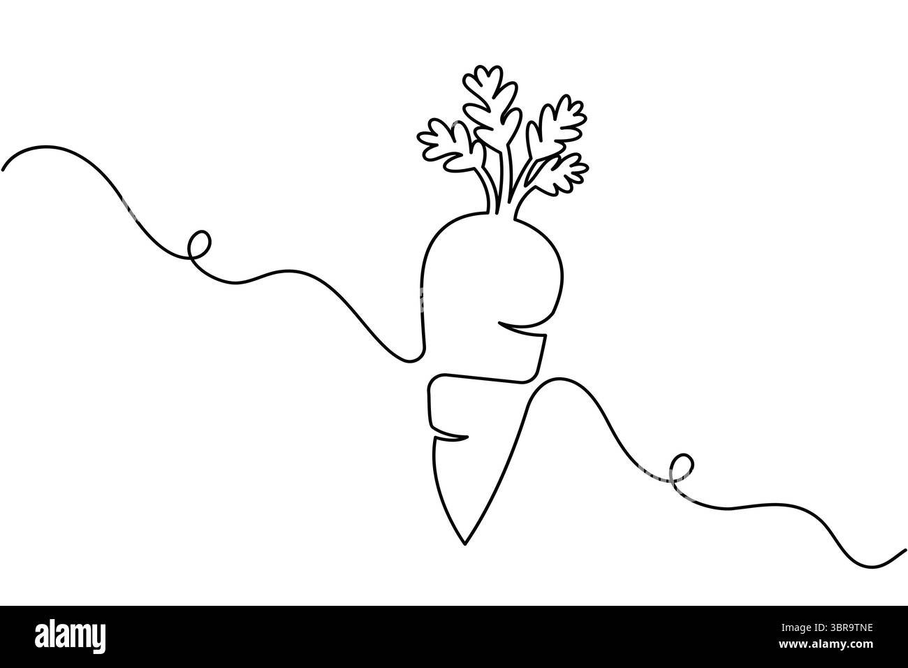 Vettore minimalista a una linea di carota e illustrazione su terreno bianco Illustrazione Vettoriale