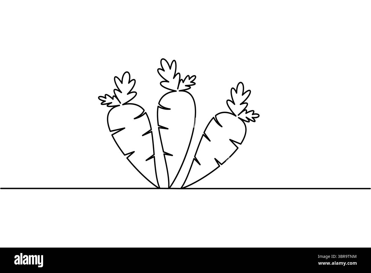 Vettore minimalista a una linea di carota e illustrazione su terreno bianco Illustrazione Vettoriale