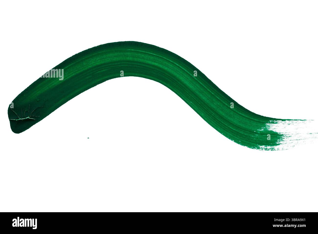 Un tratto verde brillante si avvolge elegantemente su una superficie bianca. Foto Stock