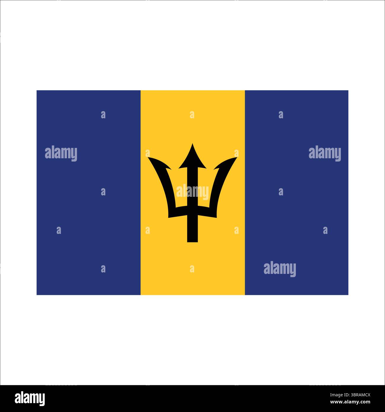 La bandiera delle barbados con il simbolo centrale del tridente su blu e oro. Illustrazione Vettoriale