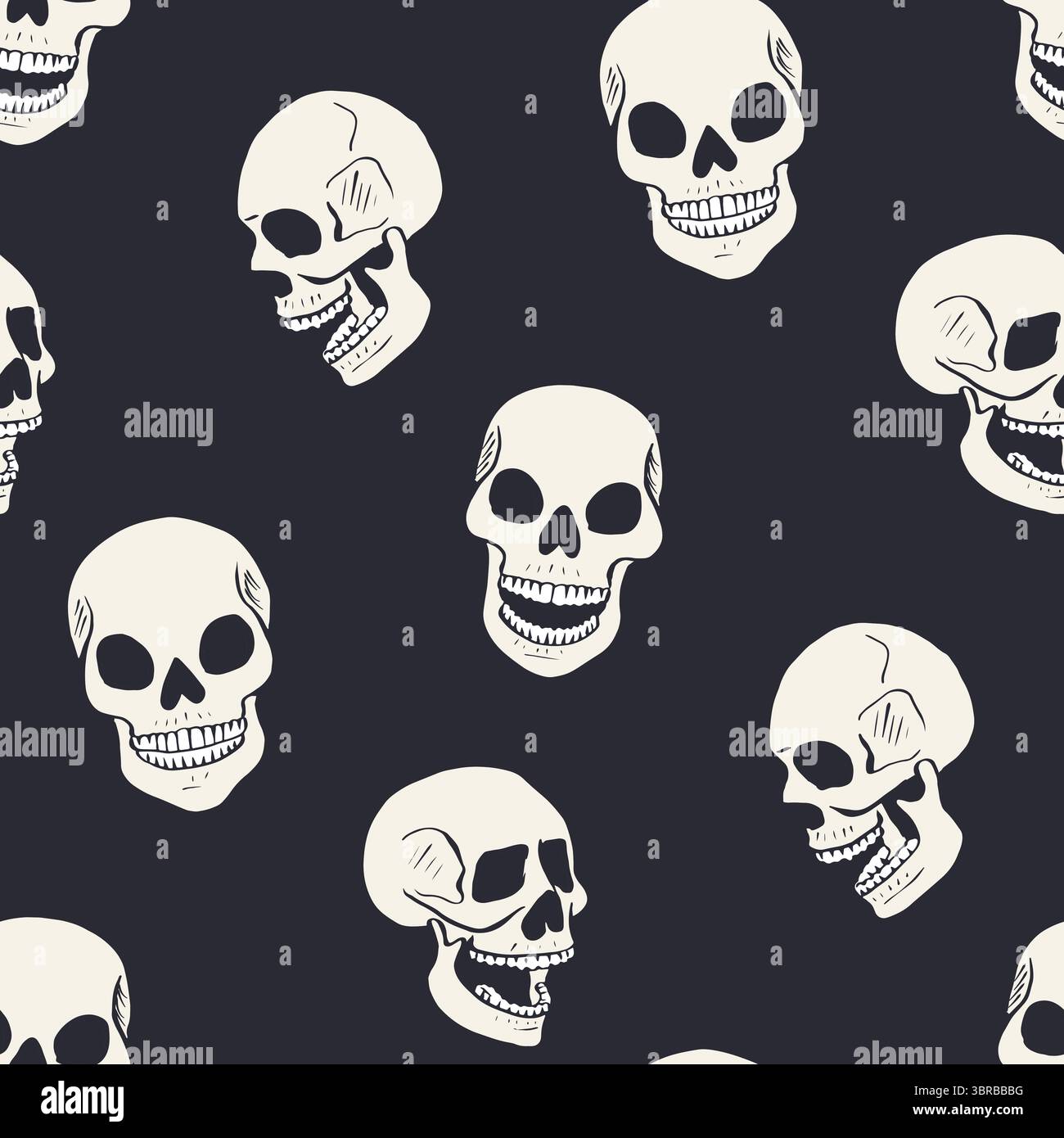 Motivo senza cuciture con teschi colorati disegnati a mano Illustrazione Vettoriale