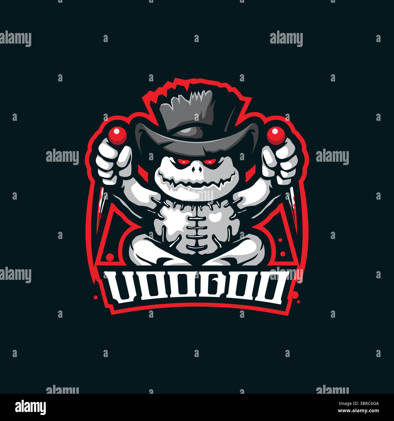 design vettoriale con logo della mascotte voodoo e design moderno per la stampa di badge, emblemi e t shirt. illustrazione voodoo arrabbiata. Illustrazione Vettoriale