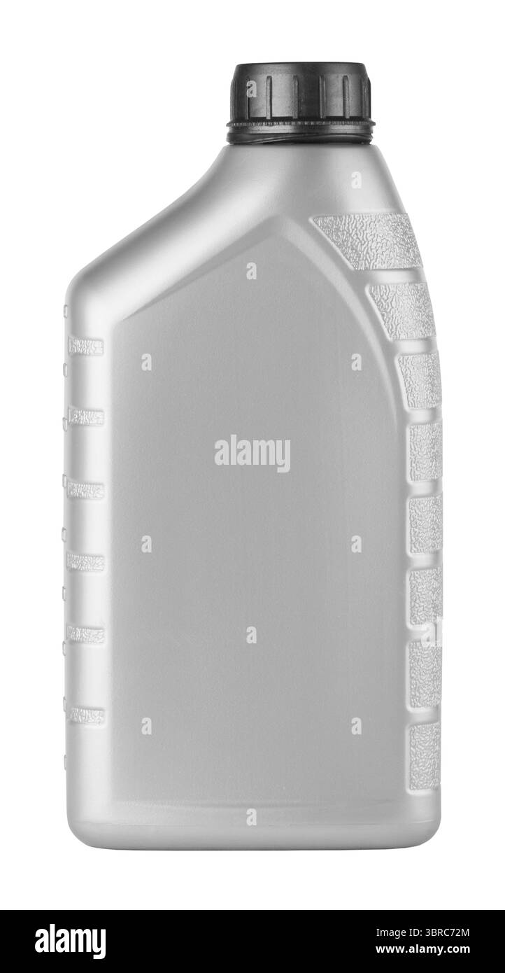 Canister con olio per macchine isolate su sfondo bianco Foto Stock