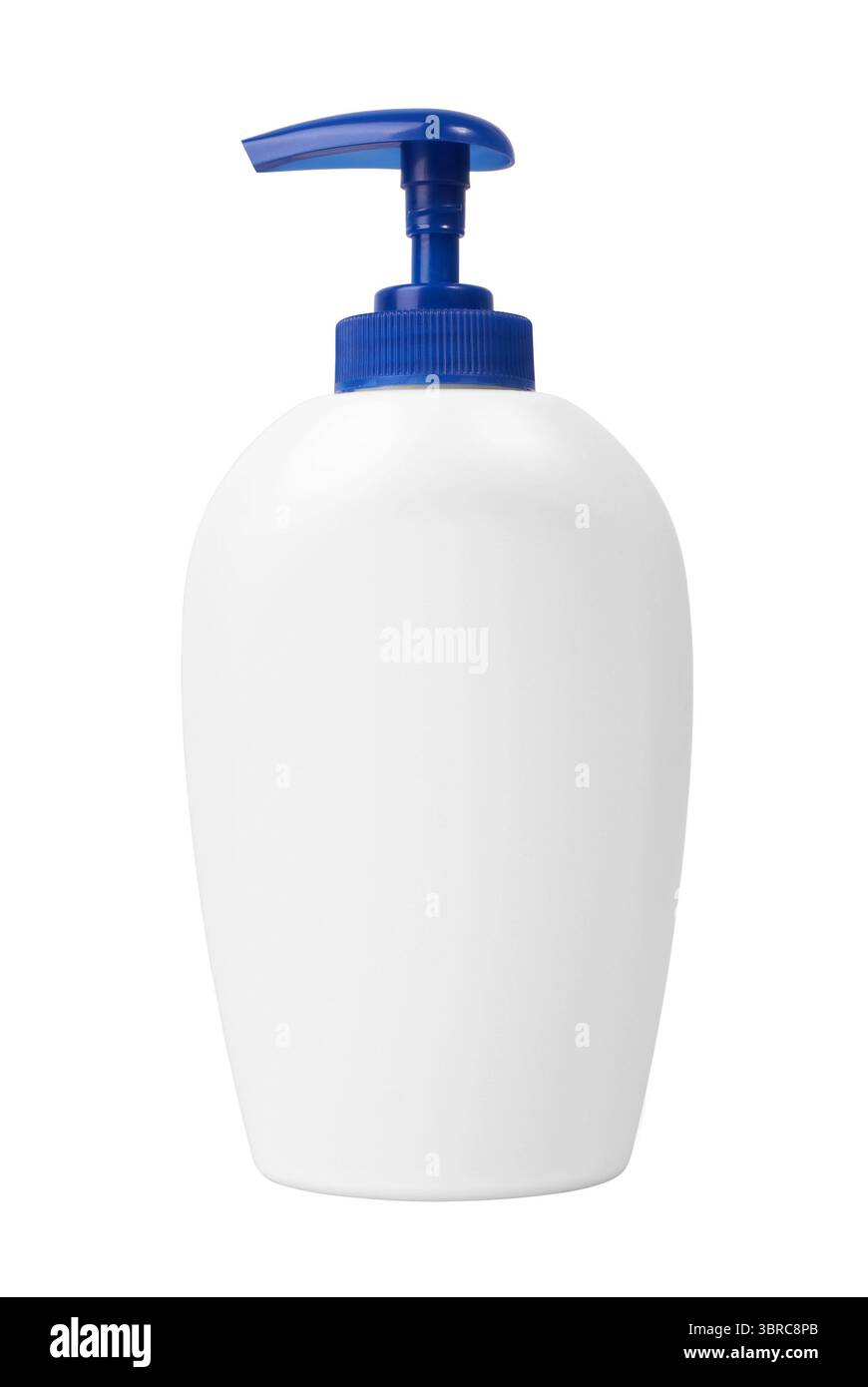 Bottiglia di plastica di shampoo, balsamo, risciacquare i capelli, gel, isolato su uno sfondo bianco Foto Stock
