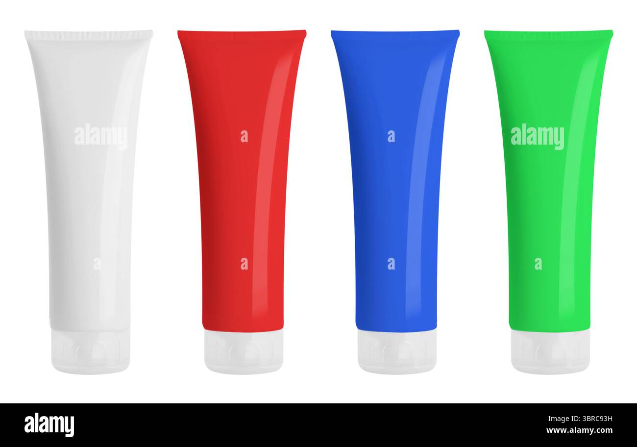Set di provette di crema o gel isolate su sfondo bianco Foto Stock
