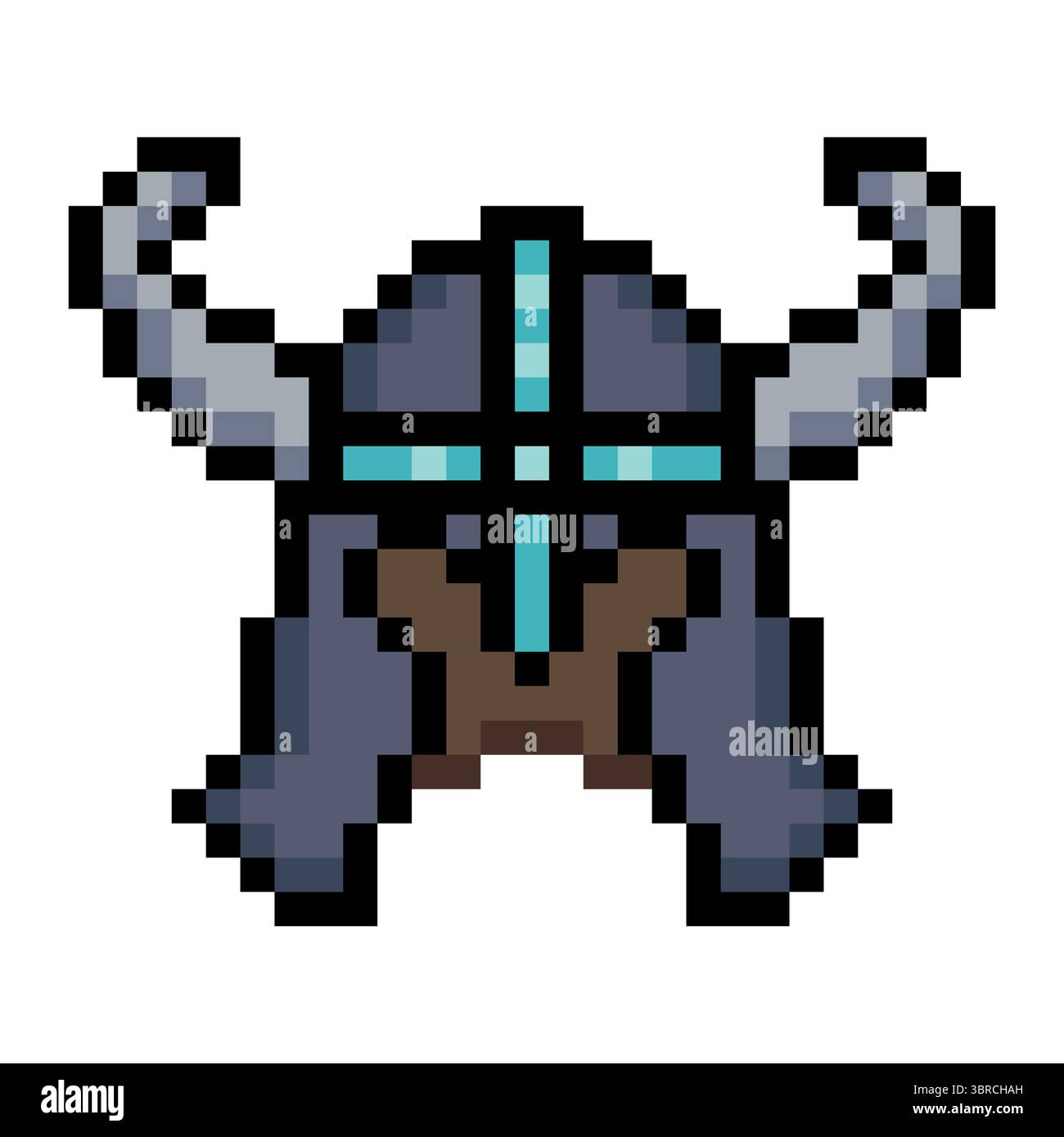 Casco vichingo con corna in stile pixel art Illustrazione Vettoriale