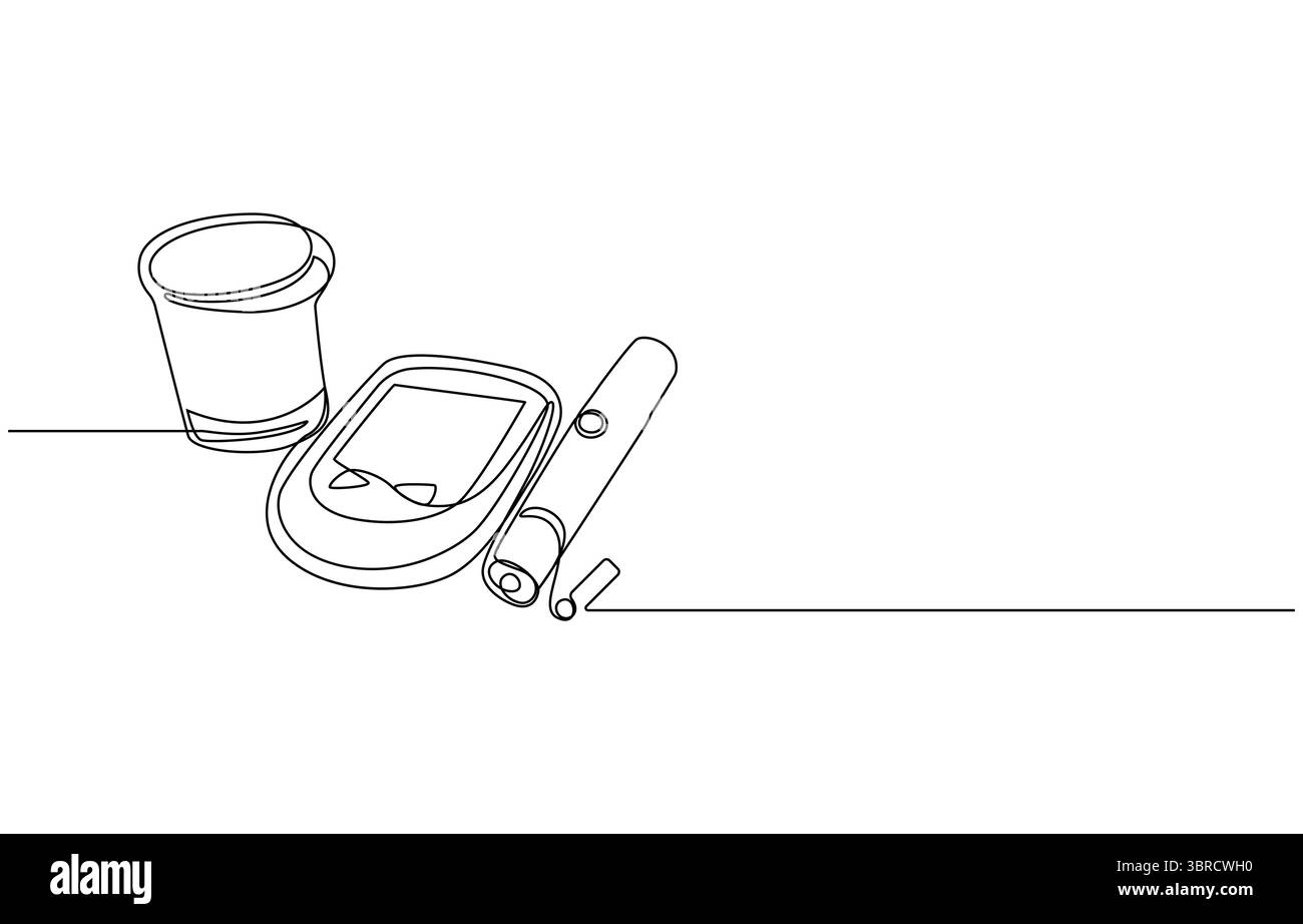 Glucometro a linea continua Art con onda ECG, strumenti di monitoraggio della glicemia Art Illustrazione Vettoriale