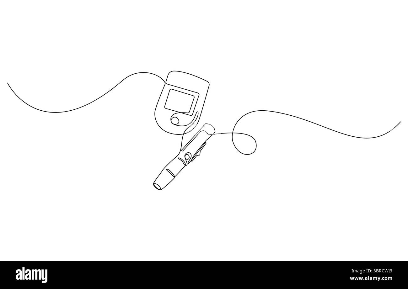 Glucometro a linea continua Art con onda ECG, strumenti di monitoraggio della glicemia Art Illustrazione Vettoriale