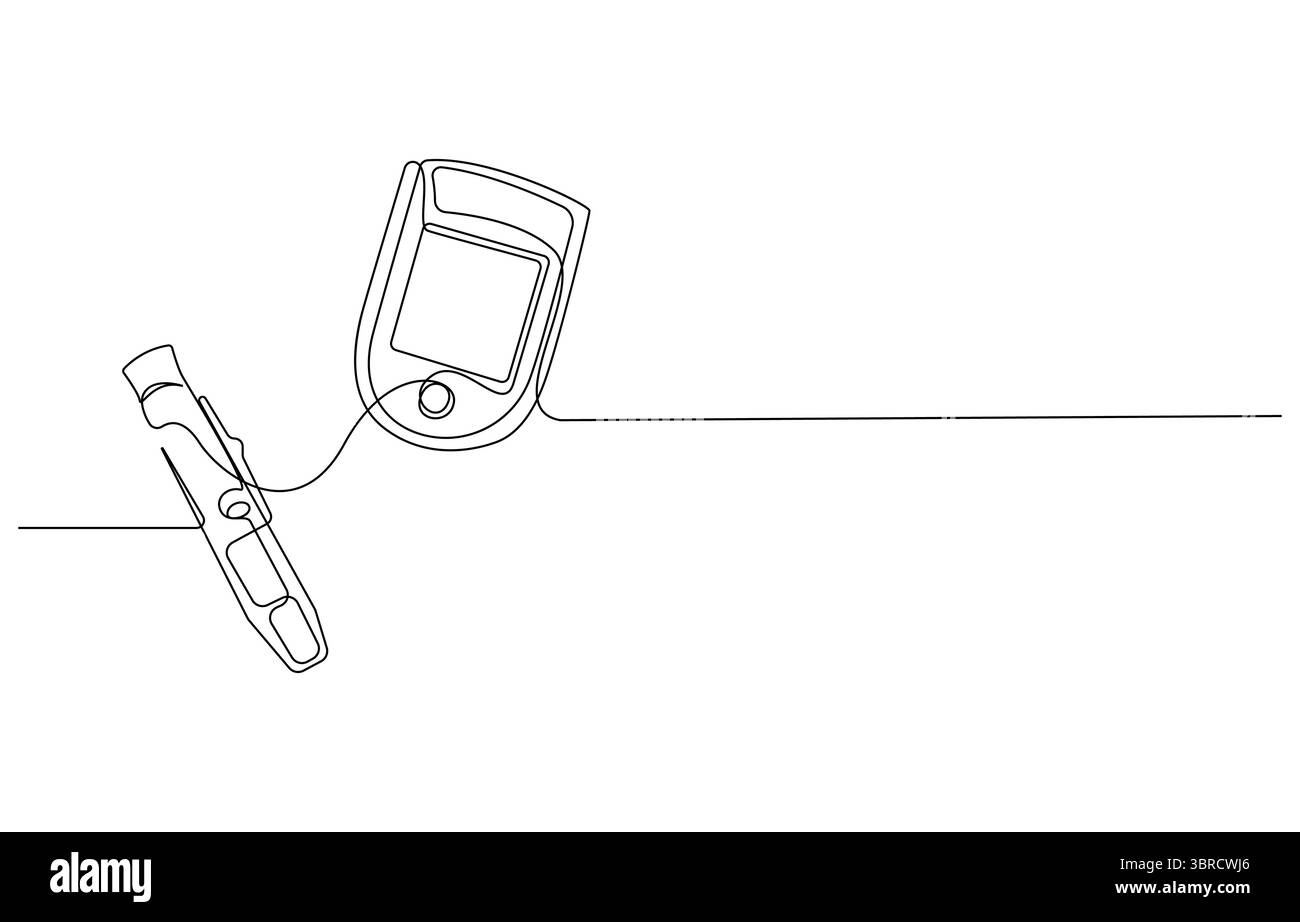 Glucometro a linea continua Art con onda ECG, strumenti di monitoraggio della glicemia Art Illustrazione Vettoriale