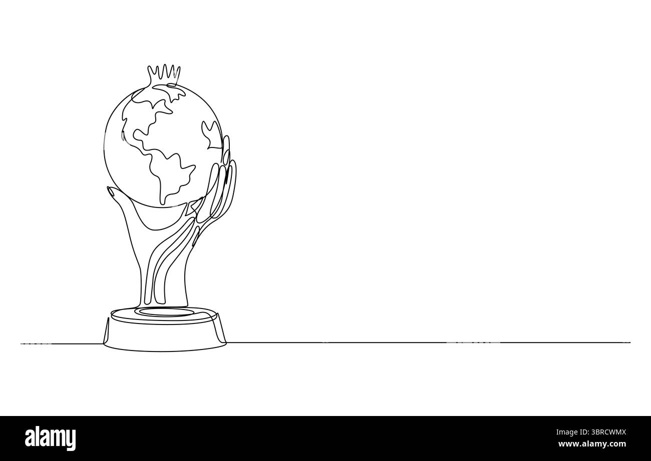 World in Hands Earth Globe Trophy Line Art, Hands Holding Globe - One Line Art Illustrazione Vettoriale