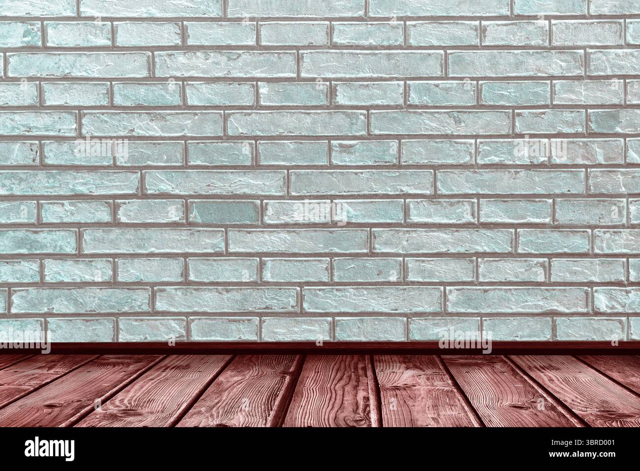 Primo piano di pareti in mattoni bianchi con pavimento in legno duro Foto Stock