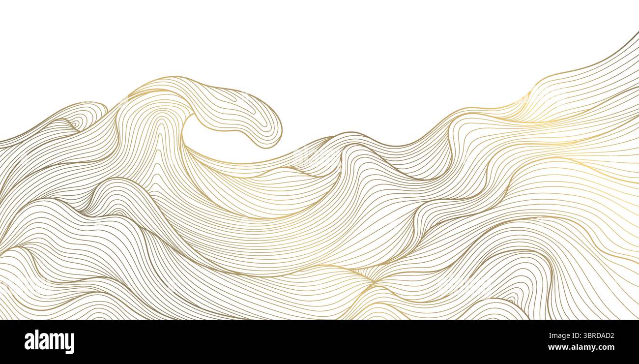 Linea vettoriale mare astratto, disegno oceanico, moderno sfondo asiatico del fiume. Onde d'acqua della natura orientale, struttura ornamentale. Illustrazione Vettoriale