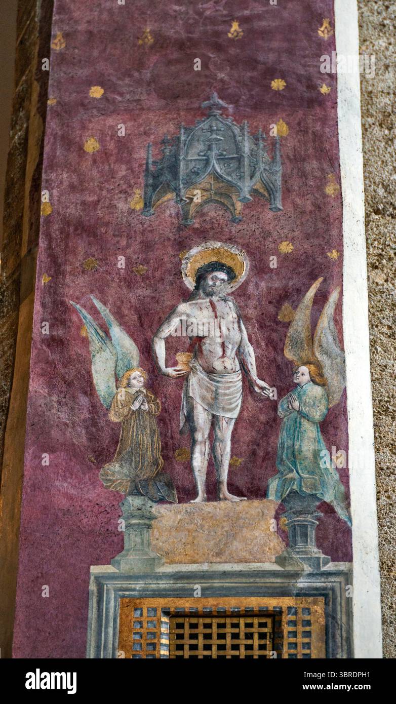 Gesù Cristo, Angeli, pittura nella Chiesa francescana, Altstadt, centro storico della città di Salisburgo, Austria Foto Stock