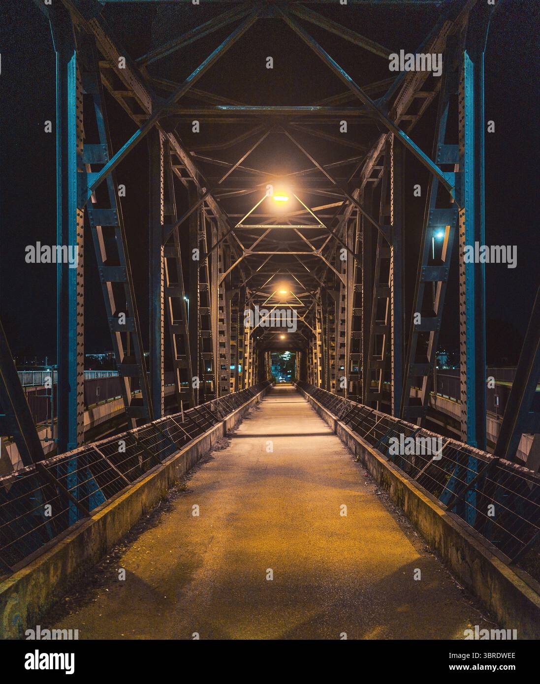 Vecchio ponte pedonale, scena notturna. Foto Stock