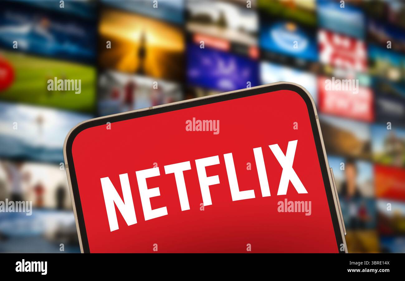 Logo Netflix visualizzato sul dispositivo mobile Foto Stock
