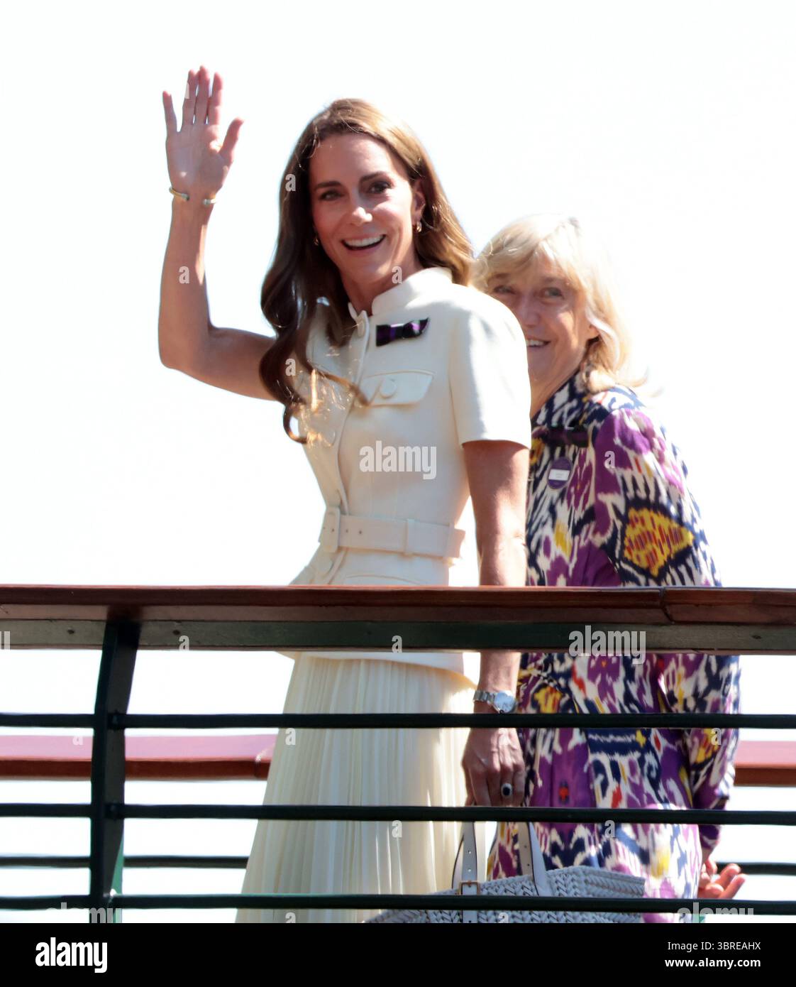 Londra, Regno Unito. 12 luglio 2025. Catherine, Principessa di Galles, arriva ai Campionati di Wimbledon 2025 per la finale femminile dei singoli a Londra sabato 12 luglio 2025. Foto di Hugo Philpott/UPI credito: UPI/Alamy Live News Foto Stock