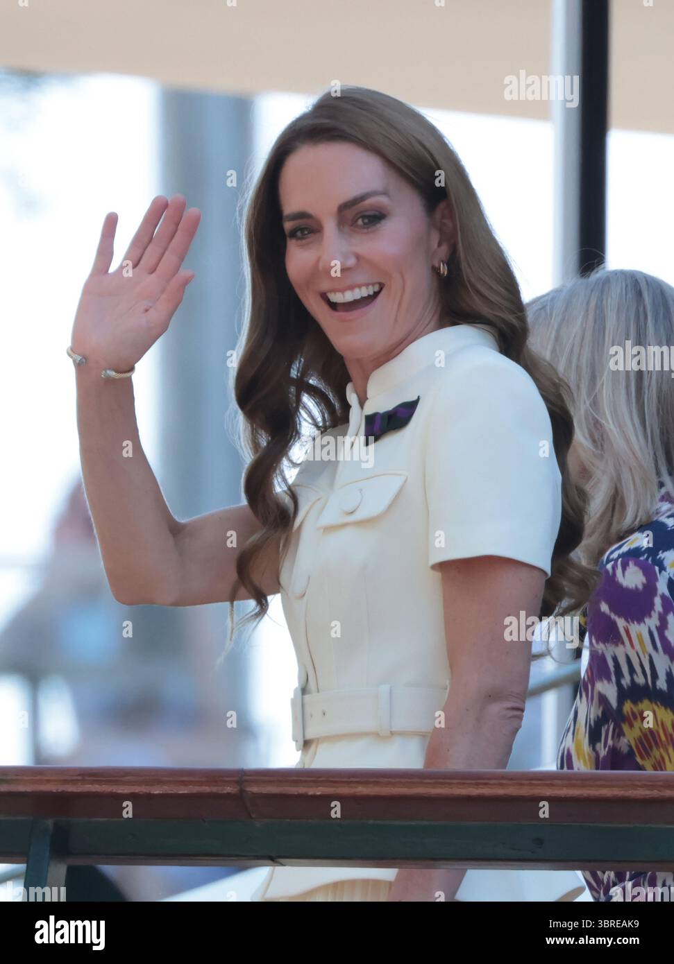 Londra, Regno Unito. 12 luglio 2025. Catherine, Principessa di Galles, arriva ai Campionati di Wimbledon 2025 per la finale femminile dei singoli a Londra sabato 12 luglio 2025. Foto di Hugo Philpott/UPI credito: UPI/Alamy Live News Foto Stock