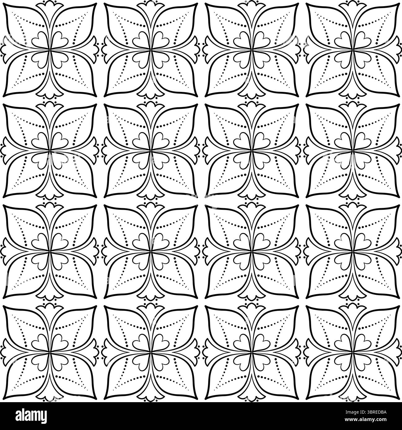Motivo floreale monocromatico senza cuciture in stile vintage. Ornamento floreale medievale. Piastrelle a mosaico quadrato vintage. Pianta ornamento ripetuto su backgrou bianco Illustrazione Vettoriale