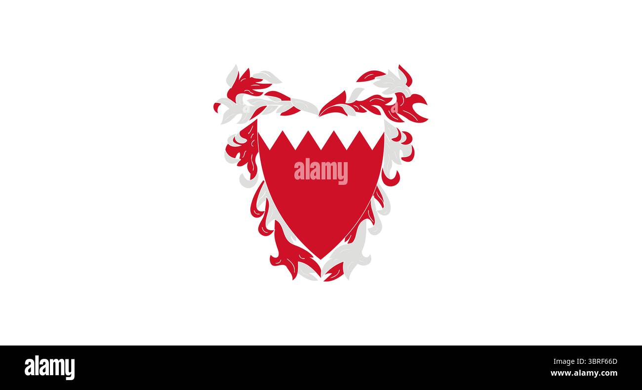 Bandiera del Bahrein - bandiera nazionale ufficiale con campo rosso e striscia bianca seghettata, illustrazione vettoriale, simbolo dell'identità del Bahrein Illustrazione Vettoriale