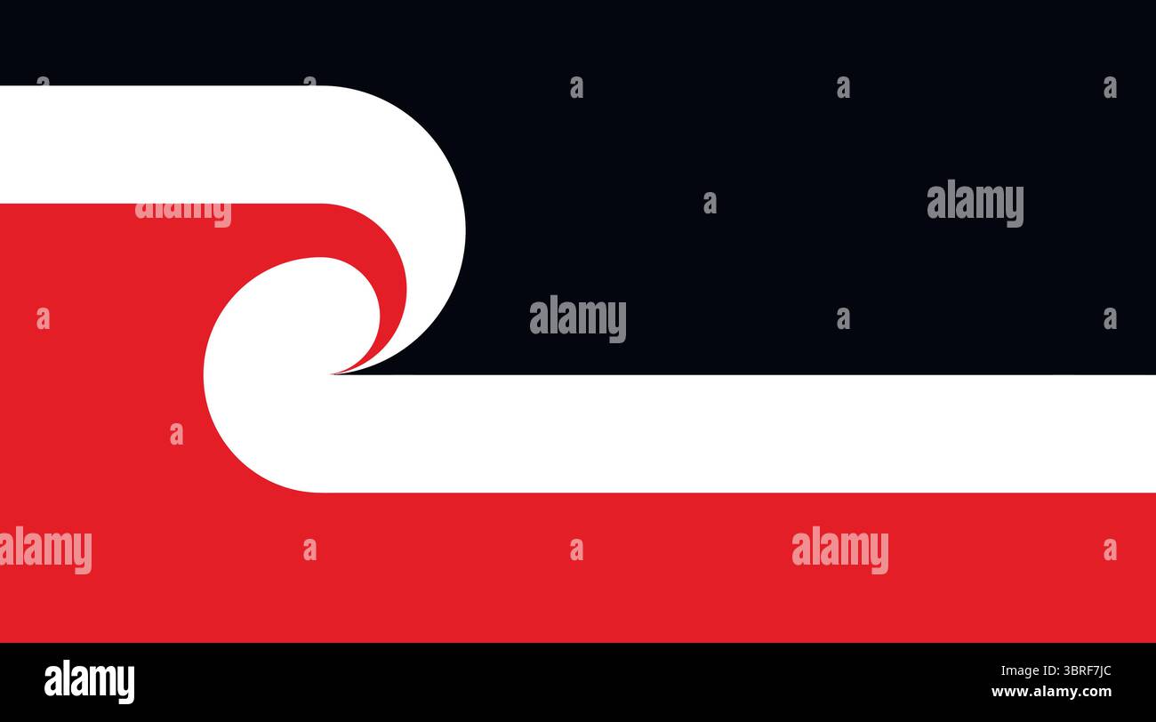 Bandiera di Tino Rangatiratanga – bandiera del movimento di sovranità Maori della nuova Zelanda, nera, rossa e bianca con spirale koru, che rappresenta l’autodeterminazione, Illustrazione Vettoriale