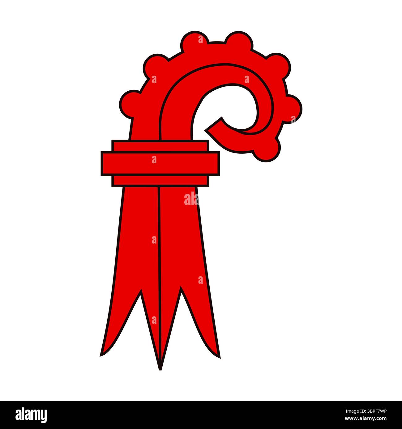 Bandiera del Cantone di Basilea, Svizzera – bandiera cantonale ufficiale con vescovo crozier nero su sfondo bianco, illustrazione vettoriale, simbolo civico Illustrazione Vettoriale