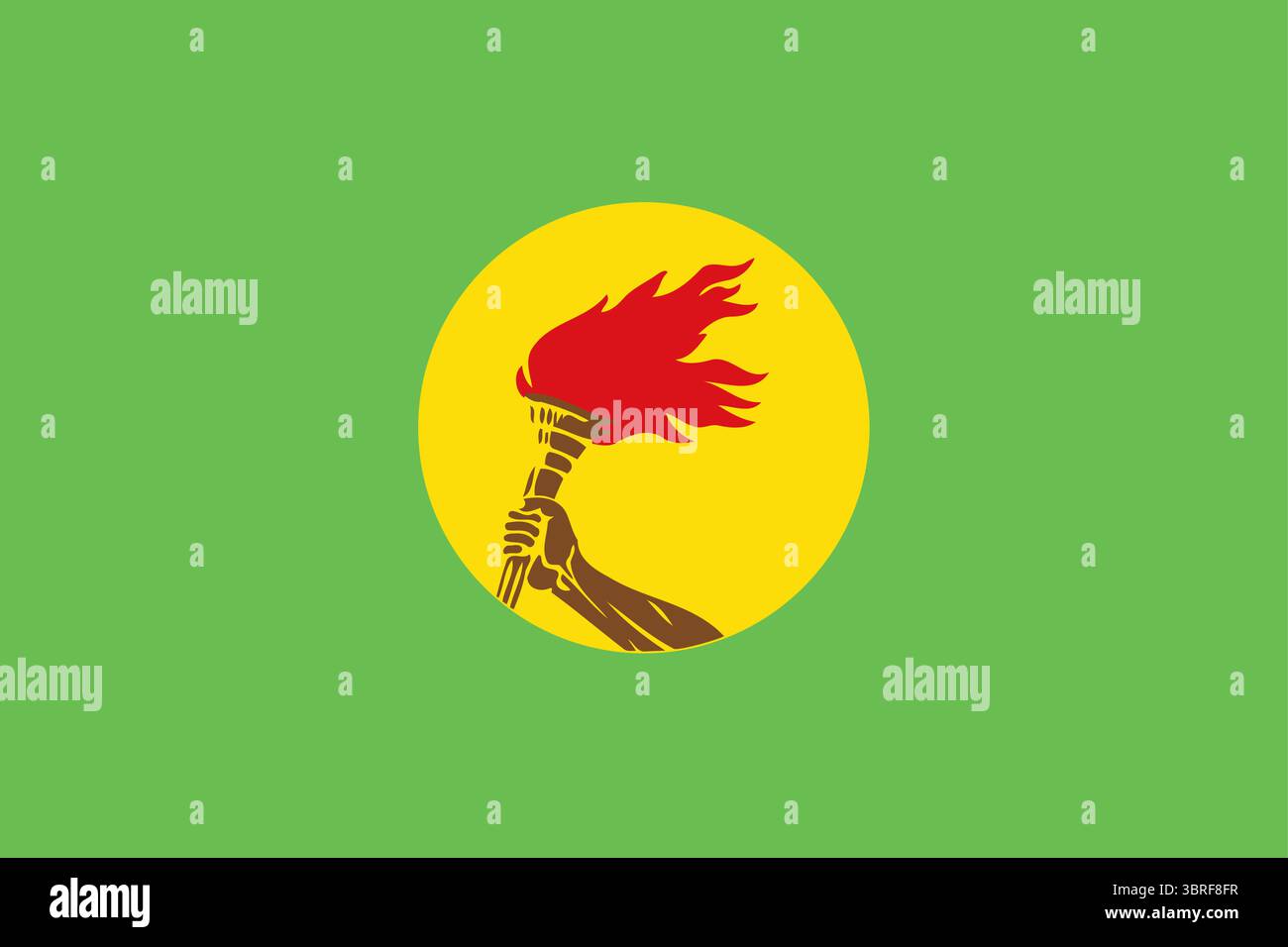 Bandiera dello Zaire (1971–1997) – bandiera nazionale ufficiale dello Zaire sotto il regime di Mobutu, con un simbolo della torcia su sfondo verde, vettore storico Illustrazione Vettoriale