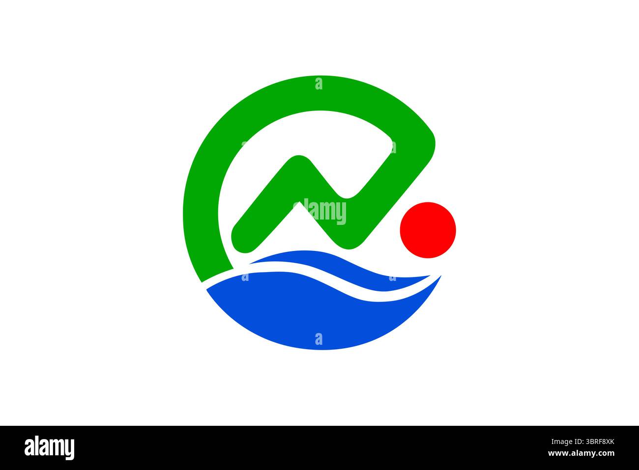 Bandiera di Nanjo, Okinawa, Giappone: Bandiera municipale ufficiale con emblema a onda stilizzato e design verde, simbolo della città giapponese, illustrazione vettoriale Illustrazione Vettoriale