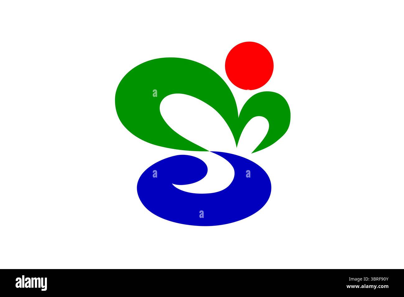 Bandiera di Munakata, Fukuoka, Giappone: Bandiera ufficiale della città con disegno blu e bianco, simbolo municipale, illustrazione vettoriale, dominio pubblico Illustrazione Vettoriale