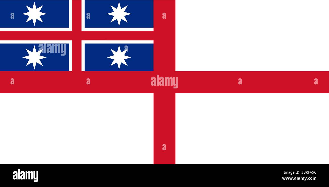 Bandiera delle tribù unite della nuova Zelanda – storica bandiera della confederazione tribale Māori, 1834, croce rossa di San Giorgio e stelle su campo bianco, vettore Illustrazione Vettoriale