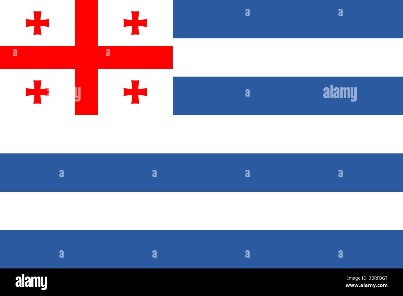 Bandiera della Repubblica Autonoma di Agiaria, Georgia – sette strisce orizzontali blu scuro e bianche con bandiera nazionale georgiana nel cantone, illustrazione vettoriale Illustrazione Vettoriale