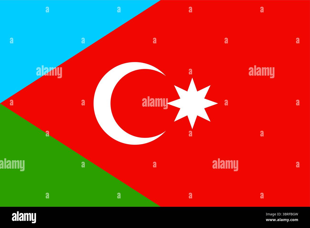 Bandiera dell'Azerbaigian meridionale - bandiera culturale e politica con strisce orizzontali blu, rosse e verdi e mezzaluna bianca e stella, illustrazione vettoriale Illustrazione Vettoriale