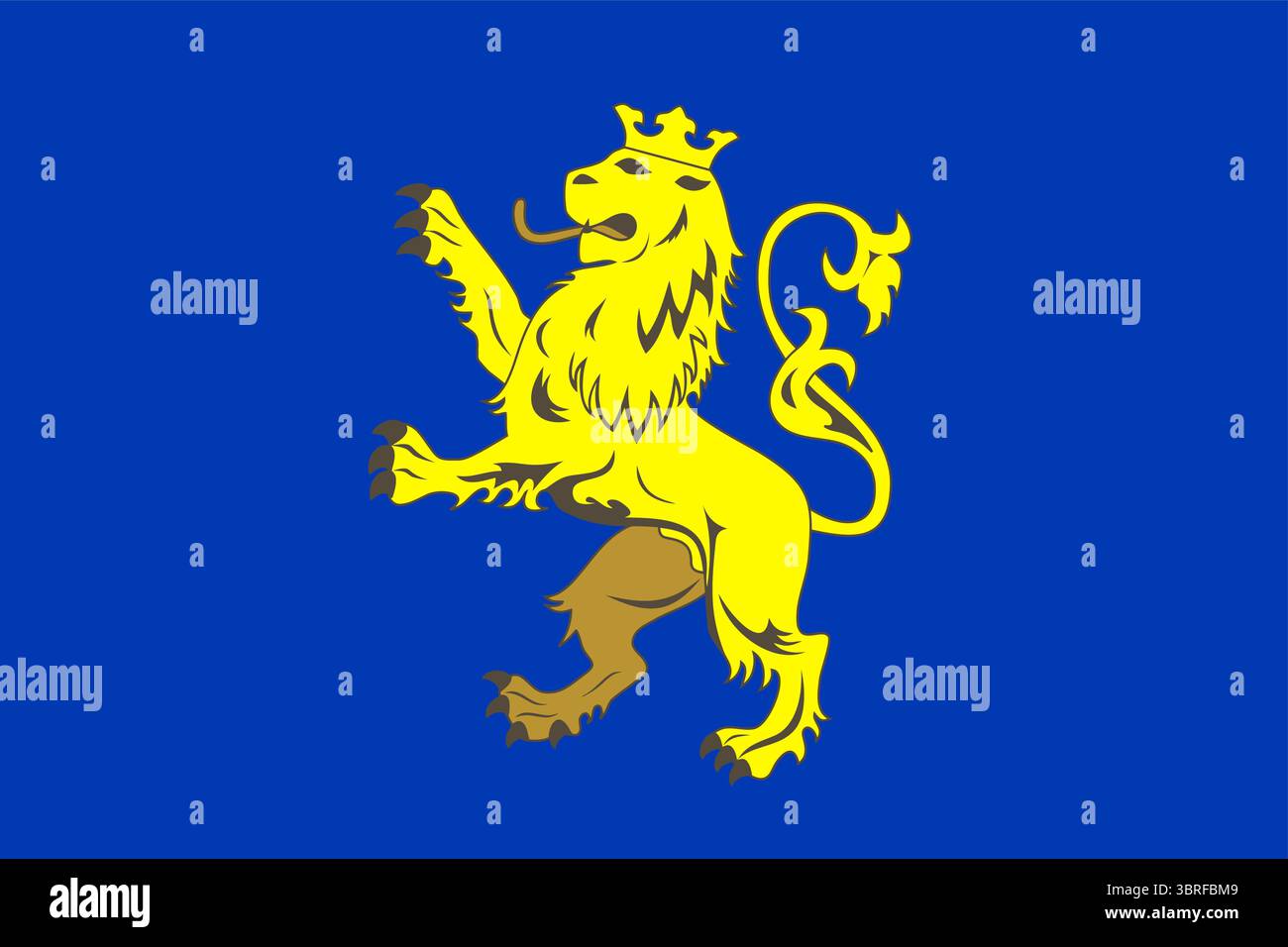 Bandiera dell'Oblast' di Leopoli, Ucraina - campo blu con leone dorato coronato al centro, illustrazione vettoriale, design piatto Illustrazione Vettoriale