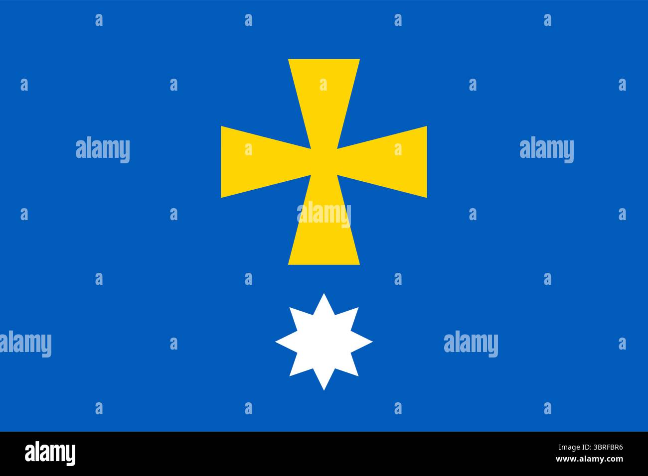 Flag of Myrhorod Raion, Poltava Oblast, Ucraina – illustrazione vettoriale ufficiale della bandiera del distretto campo blu con croce gialla e stella bianca a otto punte Illustrazione Vettoriale