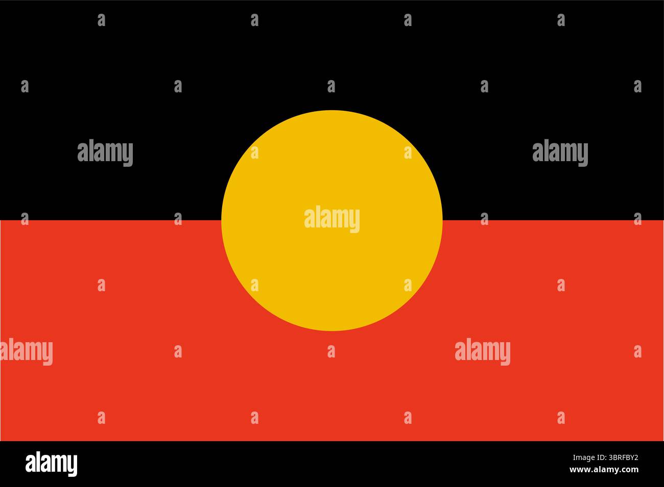 Bandiera degli aborigeni australiani – bande orizzontali nere e rosse con disco solare giallo, simbolo dei popoli indigeni, illustrazione vettoriale Illustrazione Vettoriale