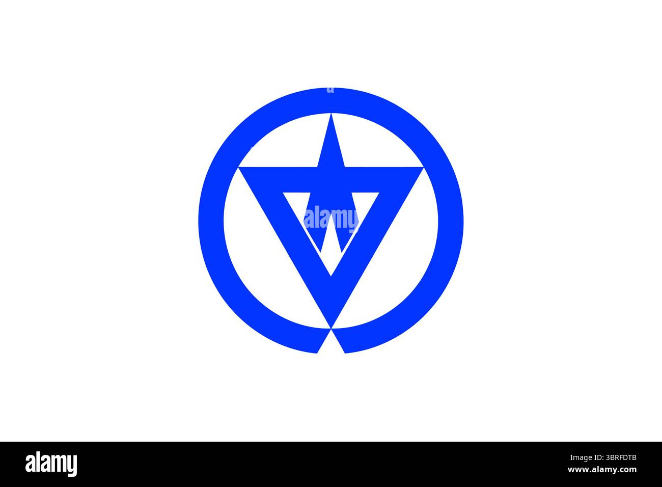 Bandiera ufficiale della città di Nishinoomote, prefettura di Kagoshima, Giappone, emblema bianco minimalista su sfondo blu, simbolo municipale, illustrazione vettoriale Illustrazione Vettoriale