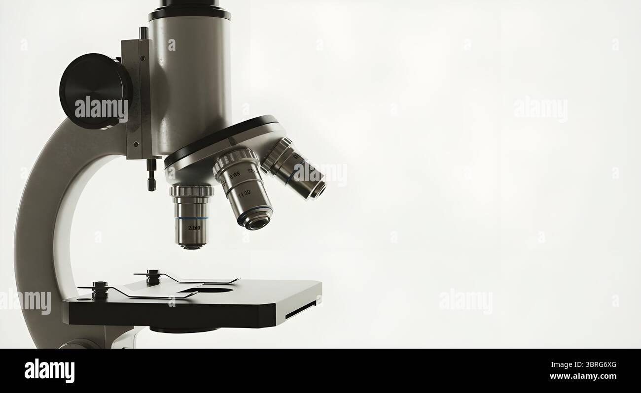 Microscopio da laboratorio moderno: Esplorazione dettagliata del mondo microscopico Foto Stock